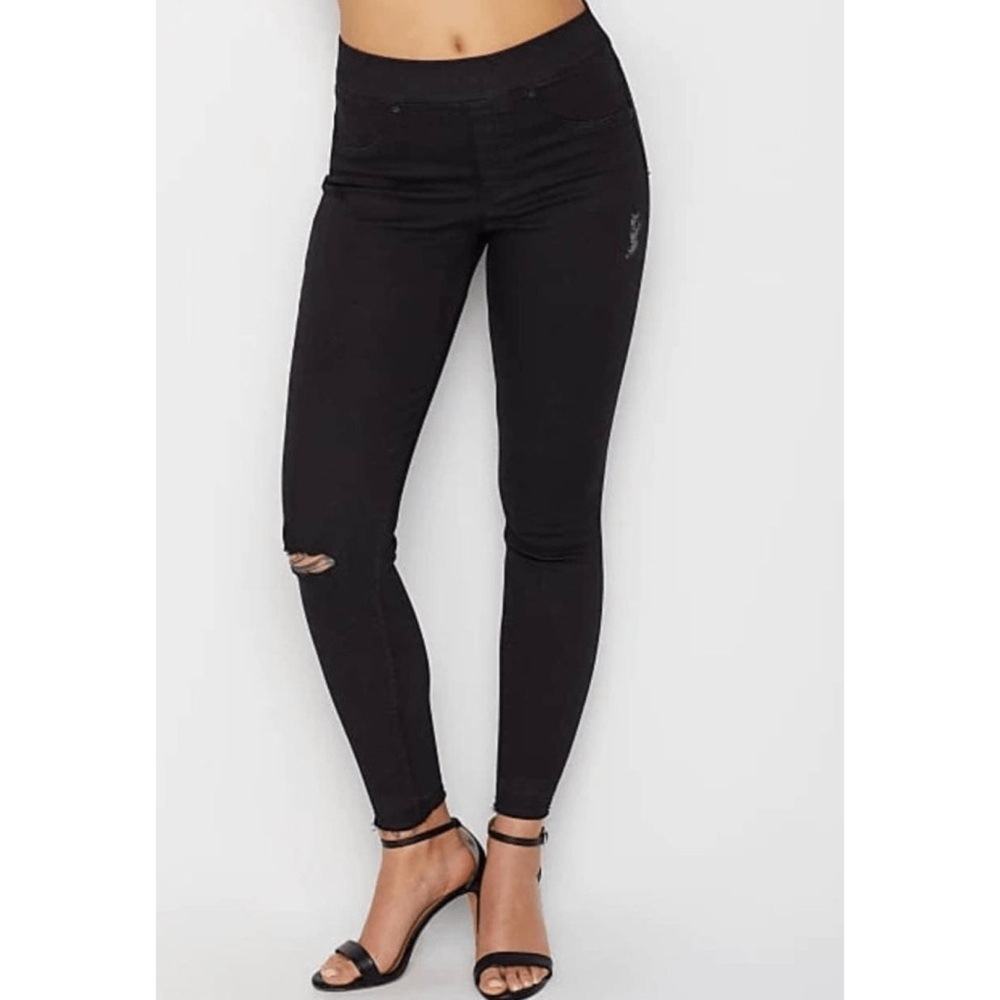 SPANX Jean-ish Distressed Black Denim Leggings Sz XL